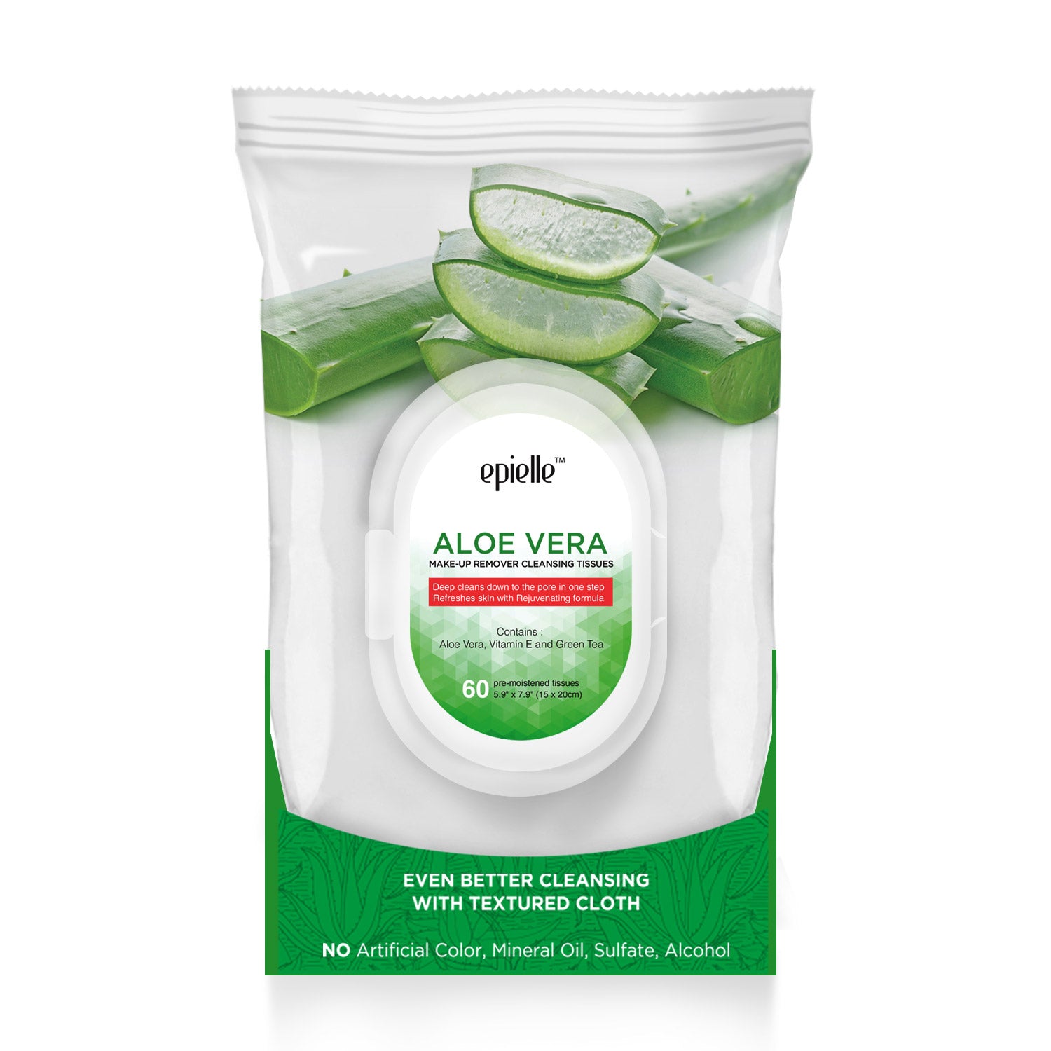 Aloe Vera Make-Up Remover Cleansing Wipes | 60ct  epielle