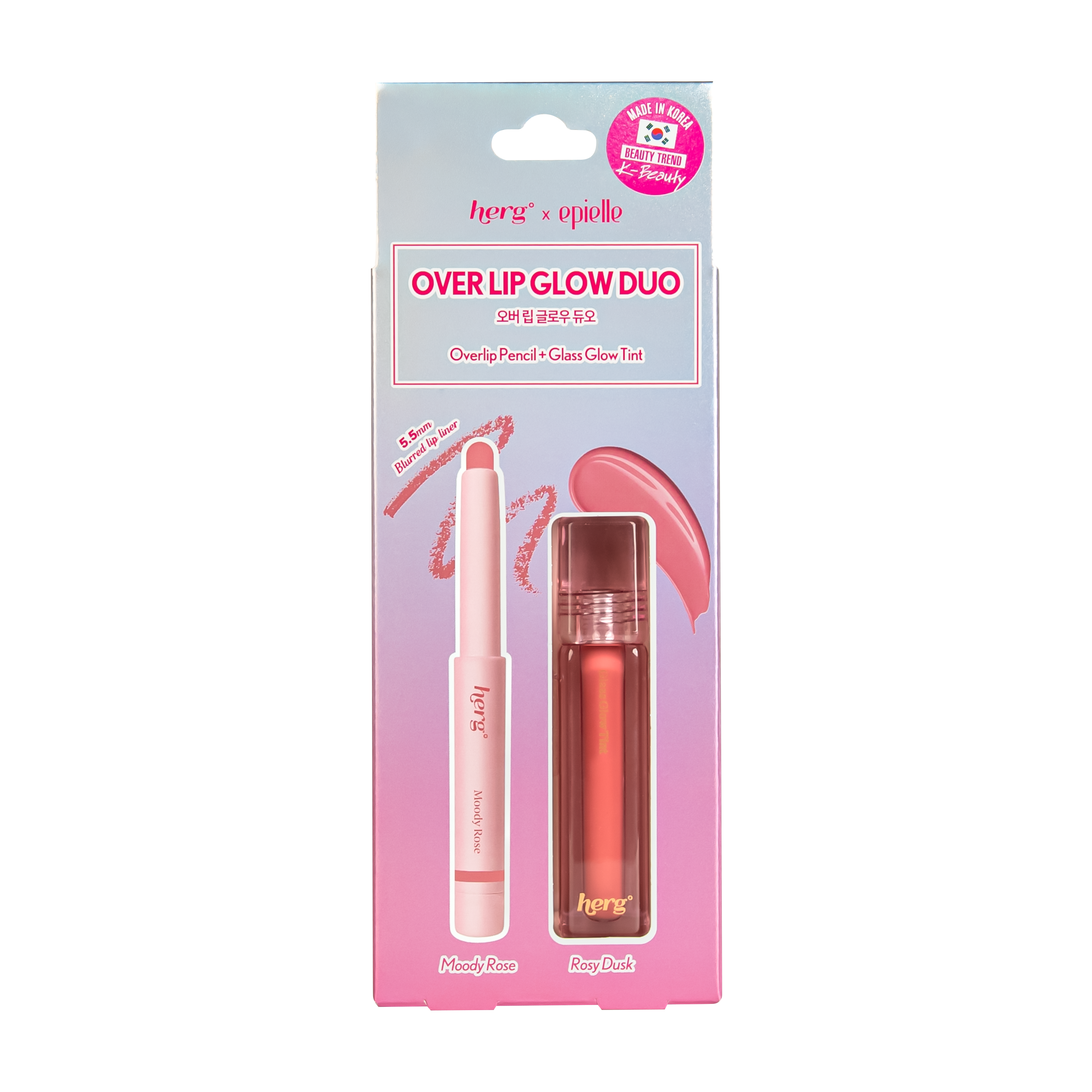 epielle x herg Over Lip Glow Duo | Rosy Dusk Tint + Moody Rose Pencil