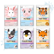 Animal Character Sheet Masks #3 | 6 Pack or 12 Pack | Rabbit, Puppy, Penguin, Fox, Tiger, Pig