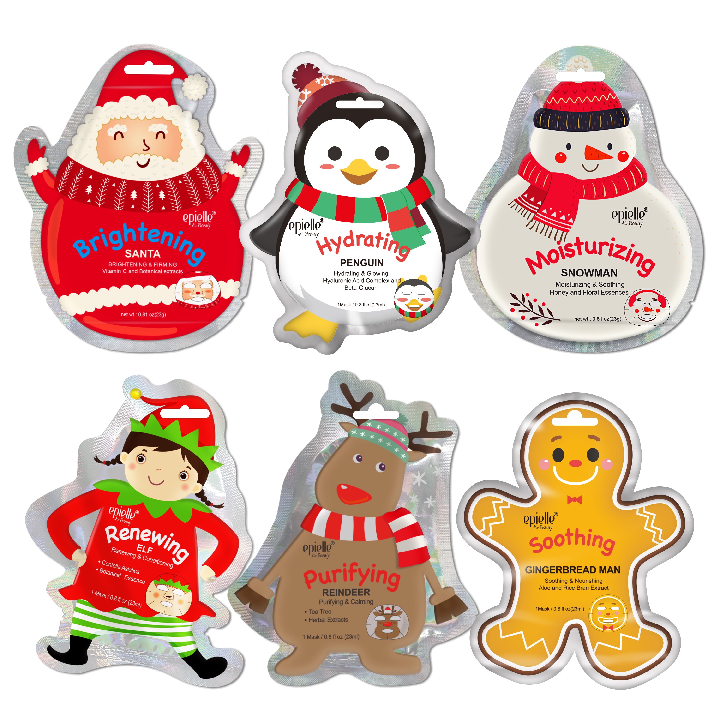 Christmas Holiday Character Sheet Mask Pack | 6 or 12 Pack