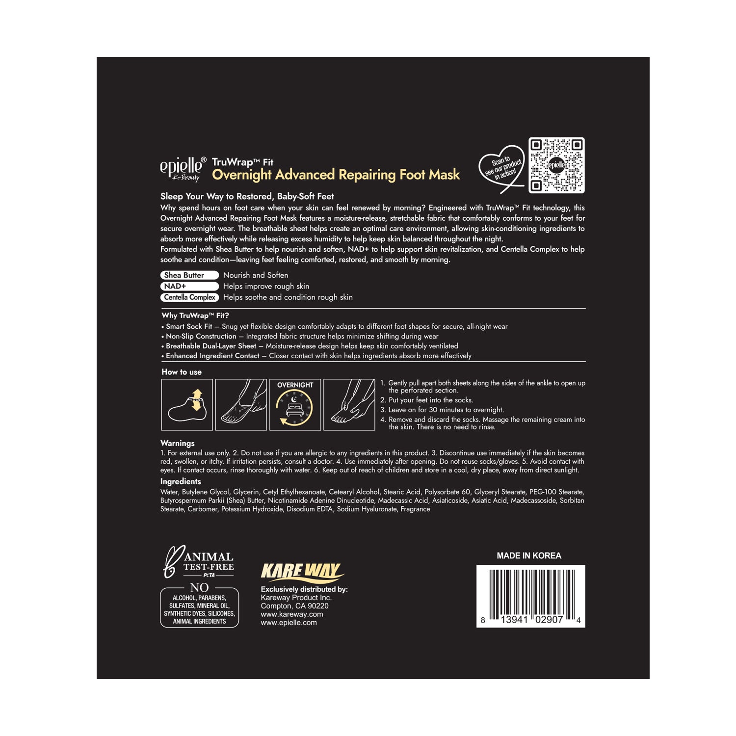 epielle TruWrap™ Fit Overnight Advanced Repairing Foot Mask