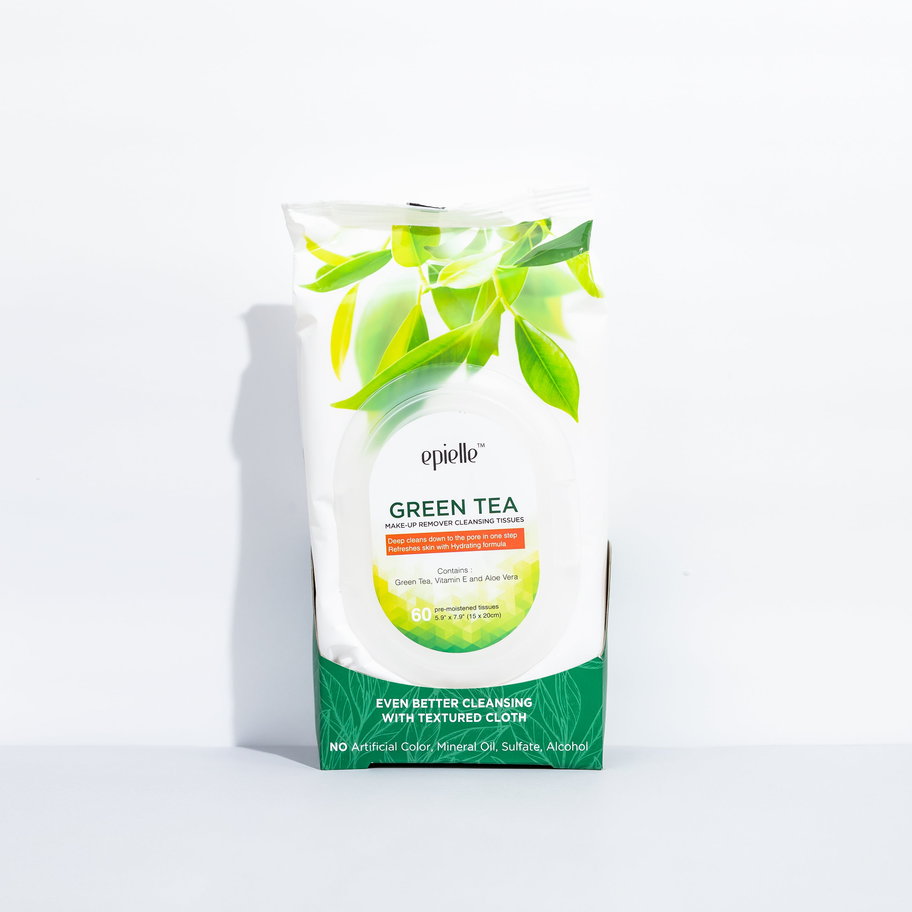 Green Tea MakeUp Remover Cleansing Tissues 60ct epielle®